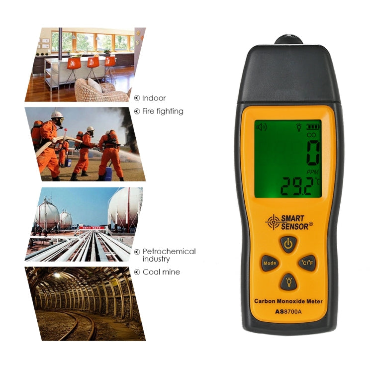 Smart Sensor AS8700A Handheld Carbon Monoxide Meter High Precision Digital CO Leak Detector Analyzer,  Sound  Light Alarm, Range: 0-1000ppm-2